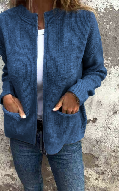 CLEARANCE SALE🔥 Women's Round Neck Zipper Knitted Jacket