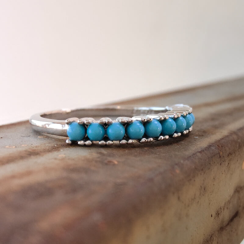 Sterling Silver Round Turquoise Slim Band Ring