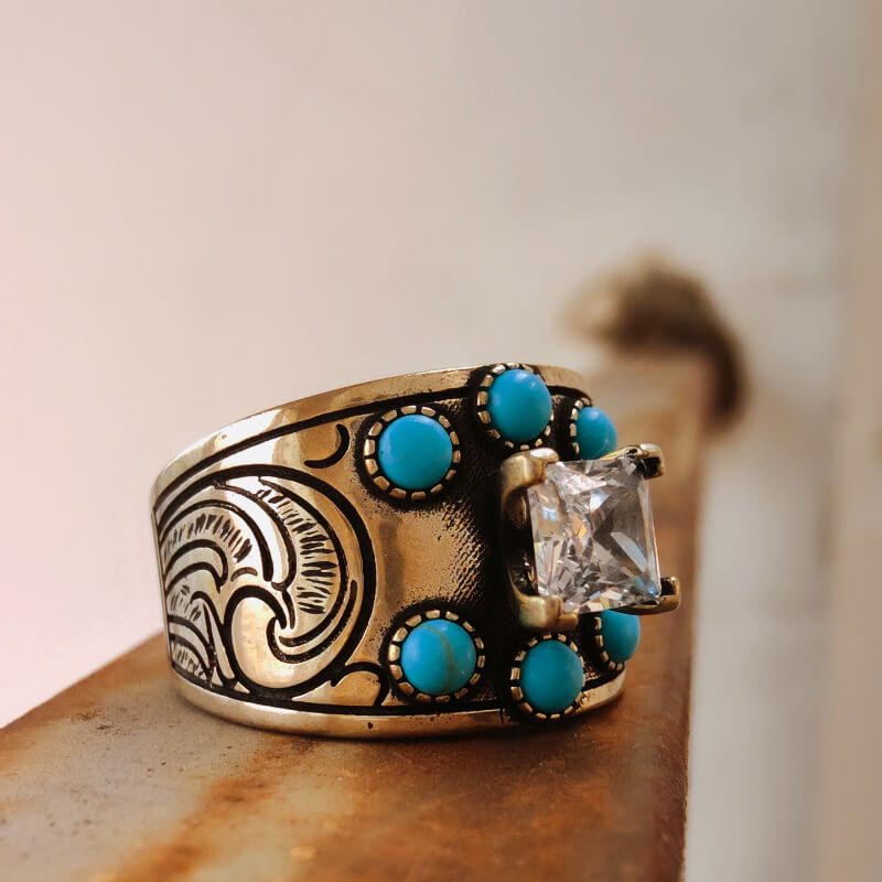 Wide Band Turquoise Engagement Ring
