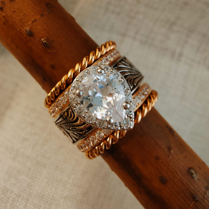 5pc Rose Gold Pear Engagement Western Rings Set