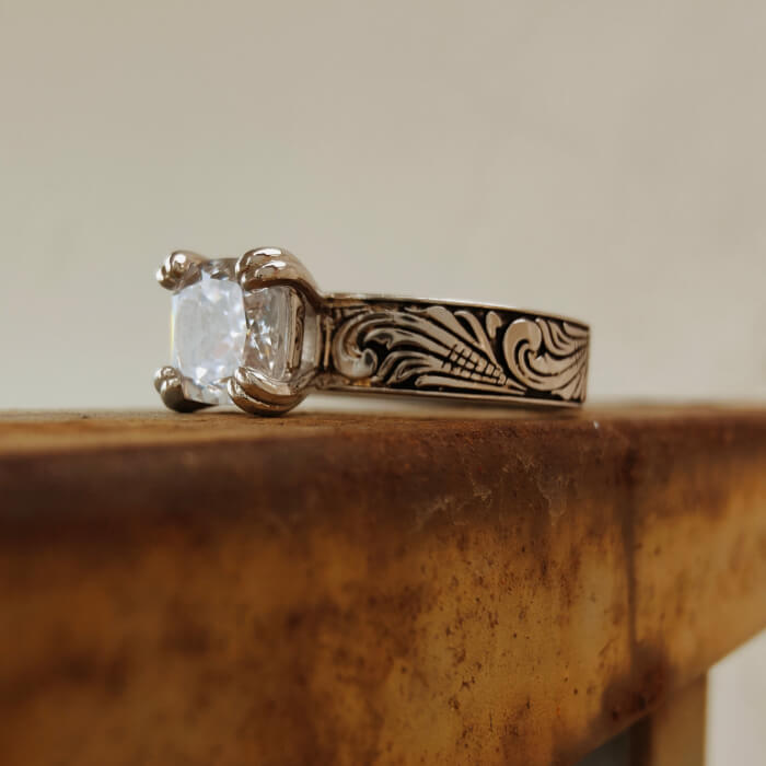 Flower Engraved Promise Western Diamond Ring