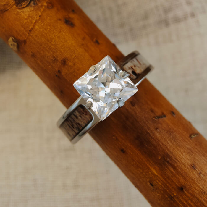 5pc Silver Square Diamond Antler Turquoise Engagement Ring