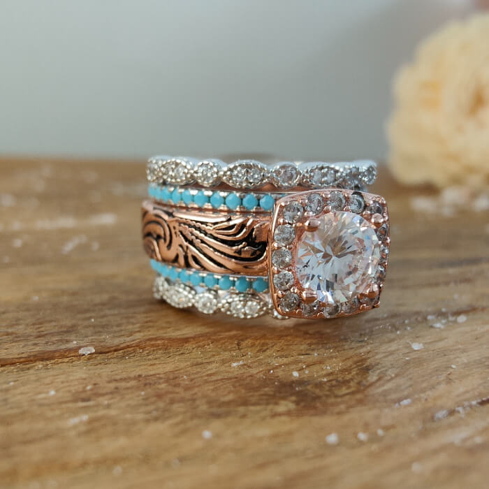 5pc Round Moissanite Vintage Western Promise Women Turquoise Rings