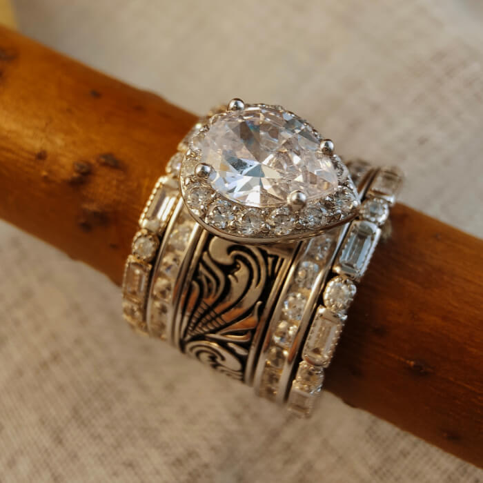 5pc Vintage Flower Pear Cut Promise Western Style Rings