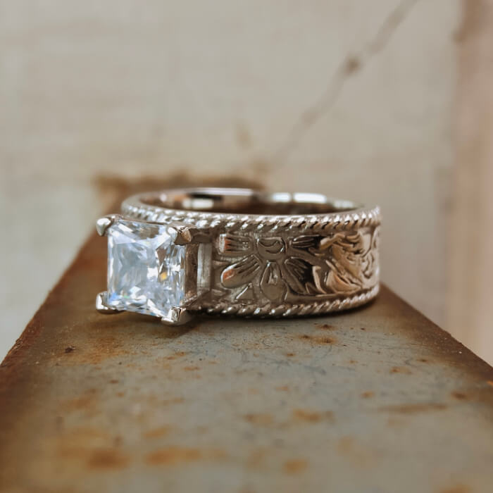 Flower Princess Diamond Wide Band Western Ring