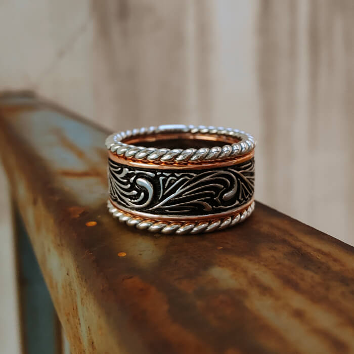 3pc Retro Engraved Twist Western Band Ring for Men