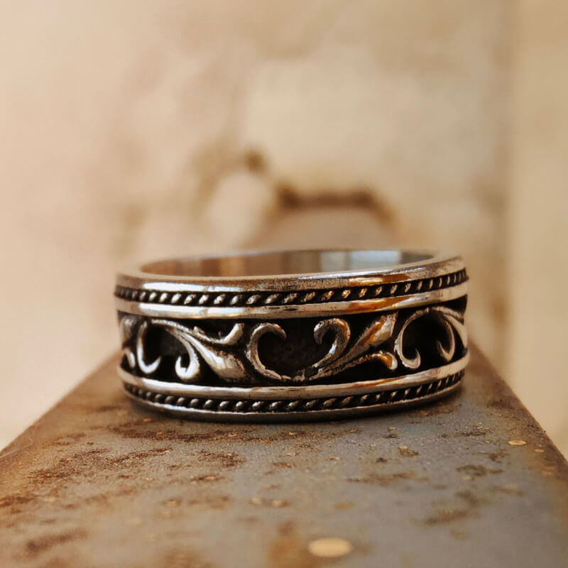 Retro Steel Flower Western Band Ring for Men