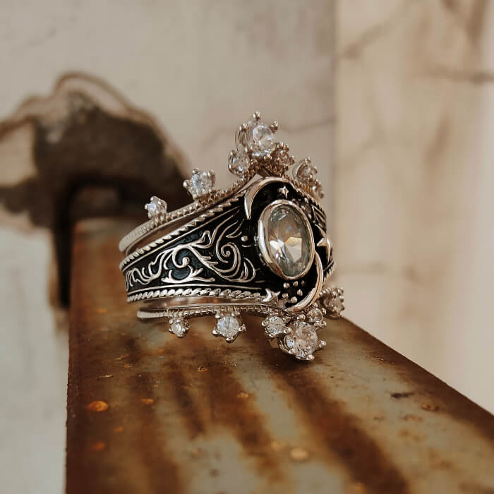 3pc Vintage Moon Star Magic Western Wedding Rings