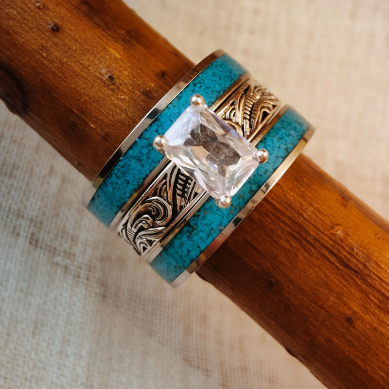 3pc Women Emerald Western Turquoise Engagement Rings