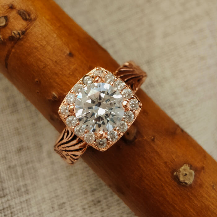 3pc Round Moissanite Rose Gold Western Promise Rings