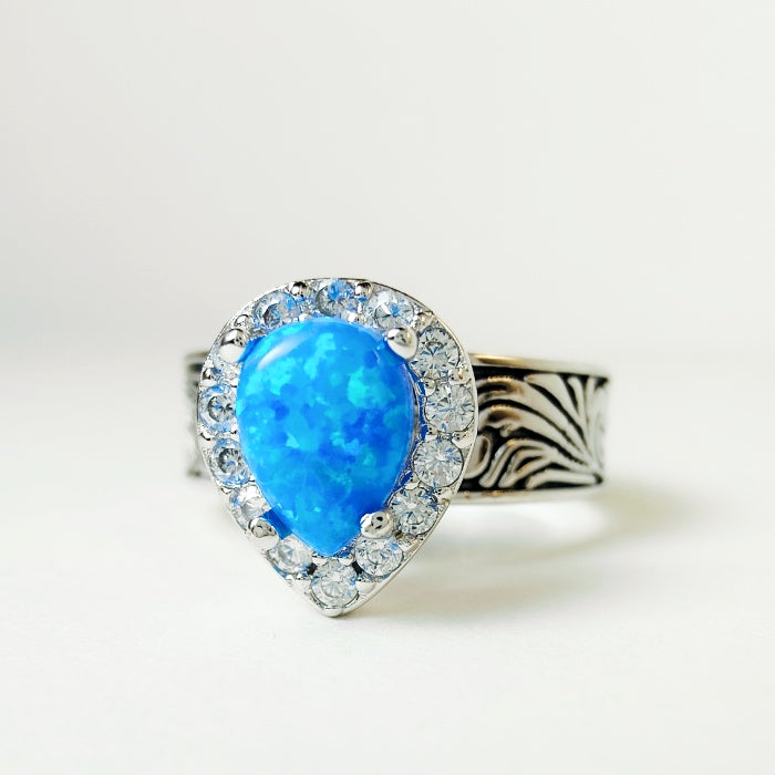 Women Western Flower Pear Opal Engagement Rings