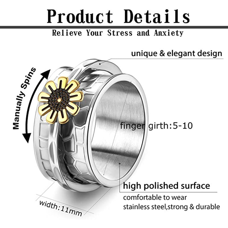 Steel Rotating Sunflower Hive Band Ring