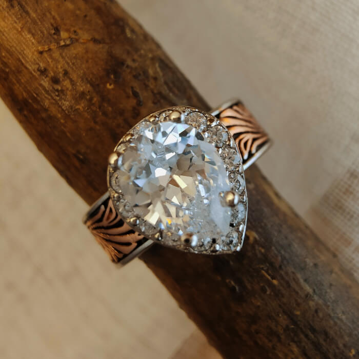 FLower Engraved Pear Diamond Western Rose Gold Rings for Women