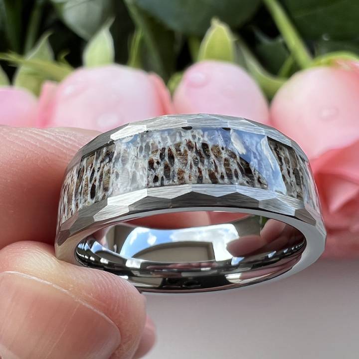8mm Men's Tungsten Antler Inlay Band Ring