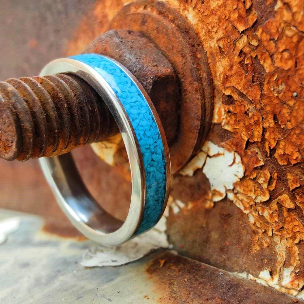 4mm Steel Turquoise Minimalism Band Ring