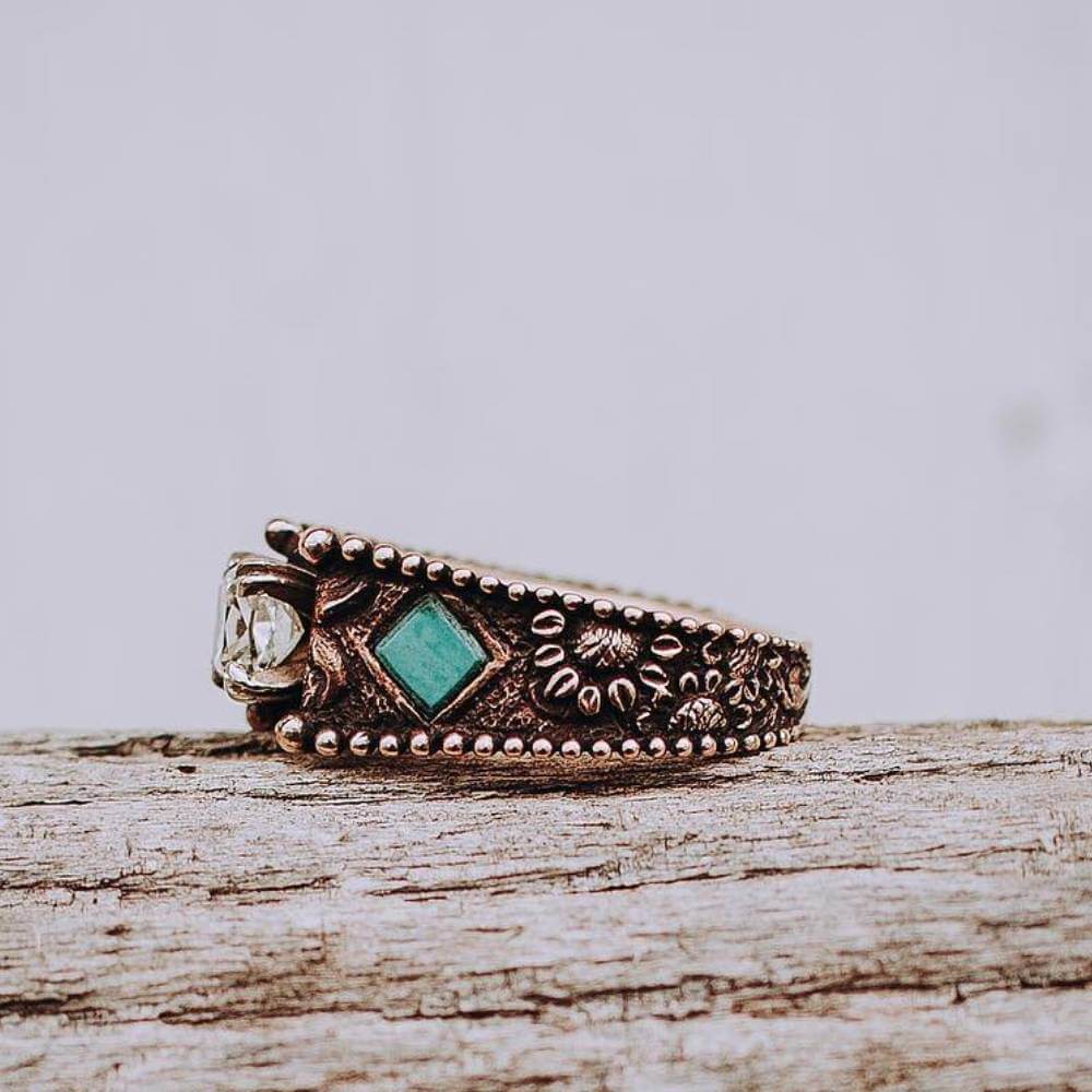 Womens Engraved Western Turquoise Engagement Ring