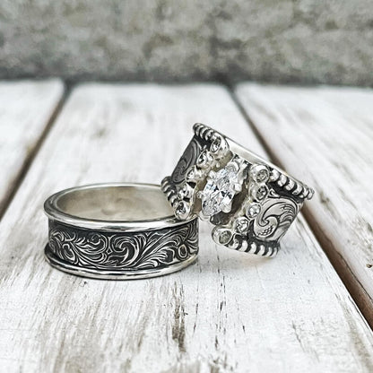 Women Engraved Wide Band Marquise Diamond Western Engagement Ring