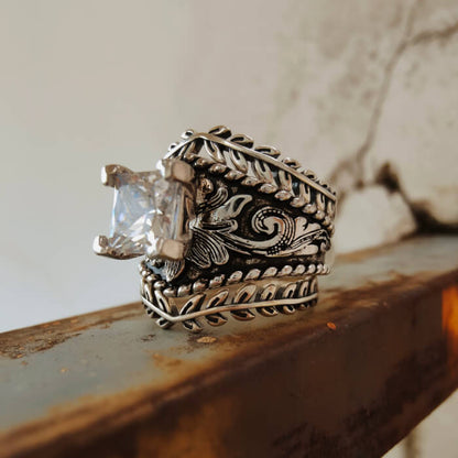 3PC Vintage Western Ring Set with Antique Silver Bands