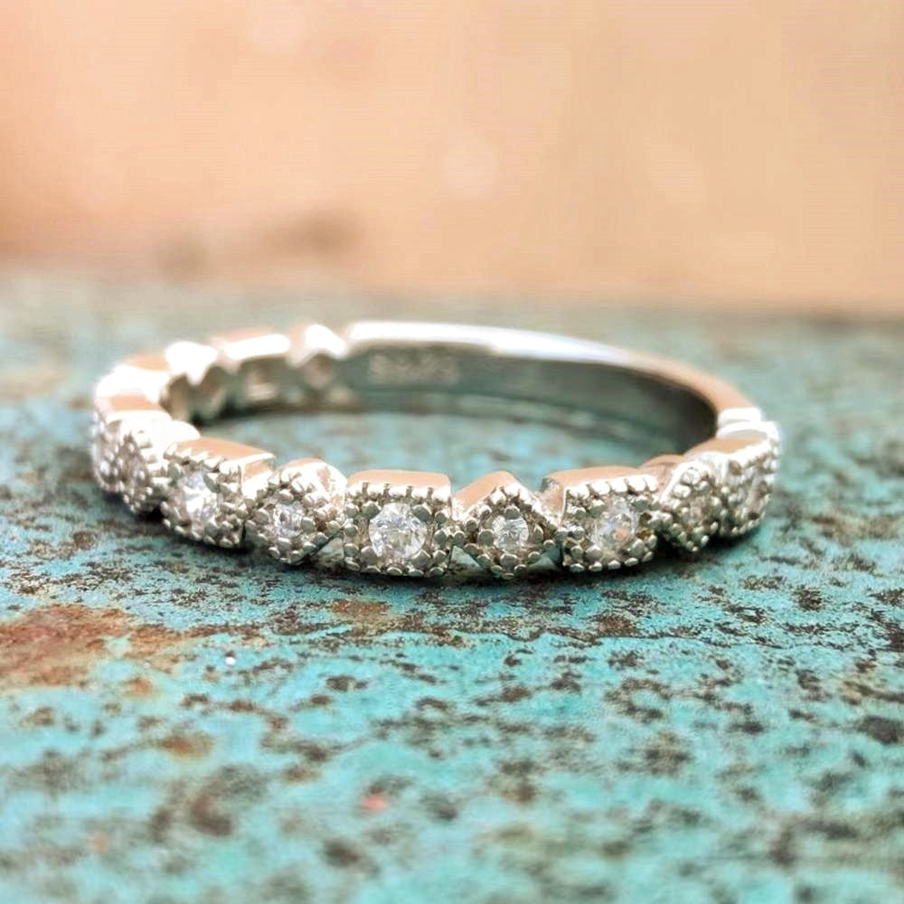 3pc Vintage Sterling Silver Square Turquoise Diamond Ring Set