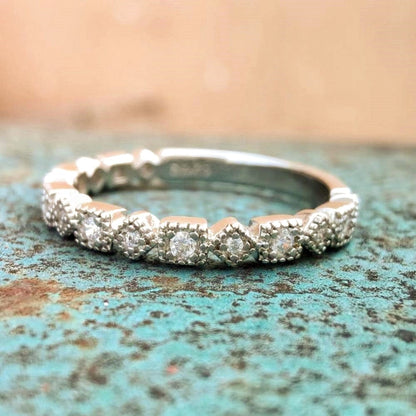 3pc Vintage Sterling Silver Square Turquoise Diamond Ring Set