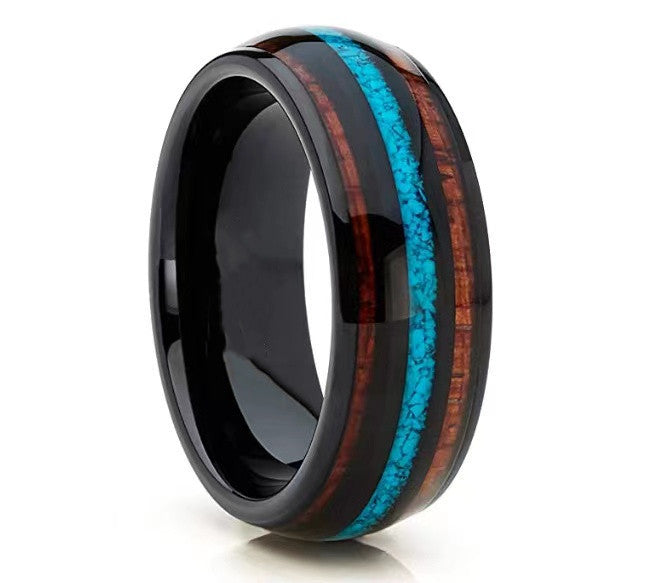 Three-slot Turquoise Acacia Wood Band Ring