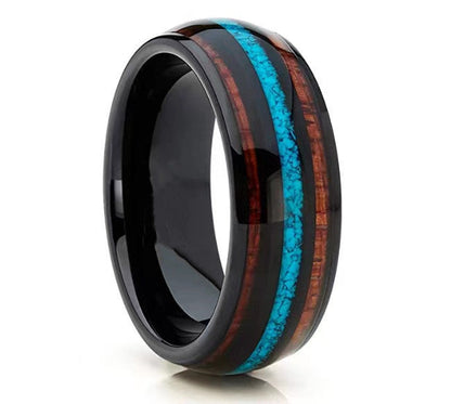 Three-slot Turquoise Acacia Wood Band Ring