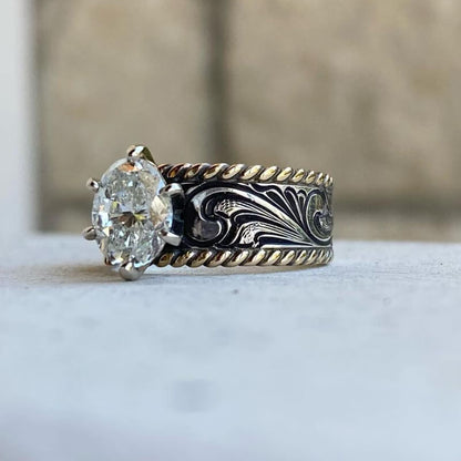 Twist Band Oval Cut Zircon Western Wedding Ring