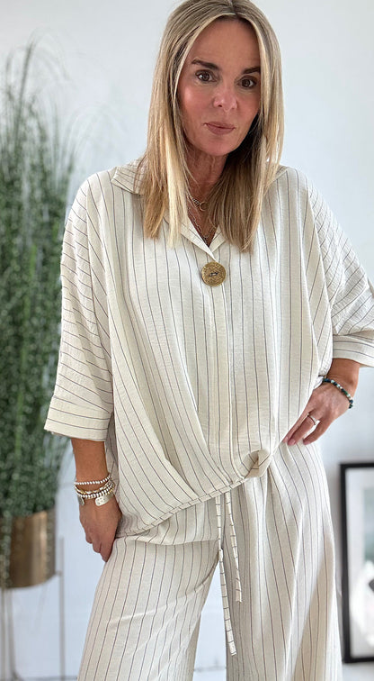 Last Day 50% OFF🔥2025 New Ladies' Collar Striped Loose Casual Suit