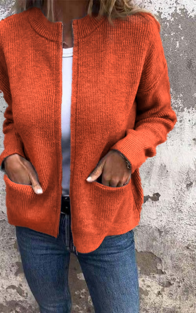 CLEARANCE SALE🔥 Women's Round Neck Zipper Knitted Jacket