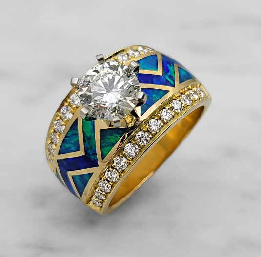 High Quality Blue Opal Diamond Engagement Ring