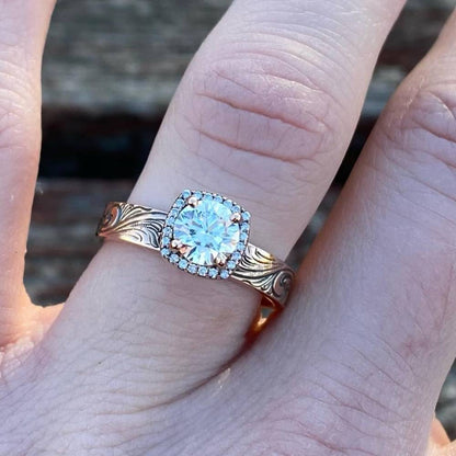 Rose Gold Western Engraved Band Engagement Ring