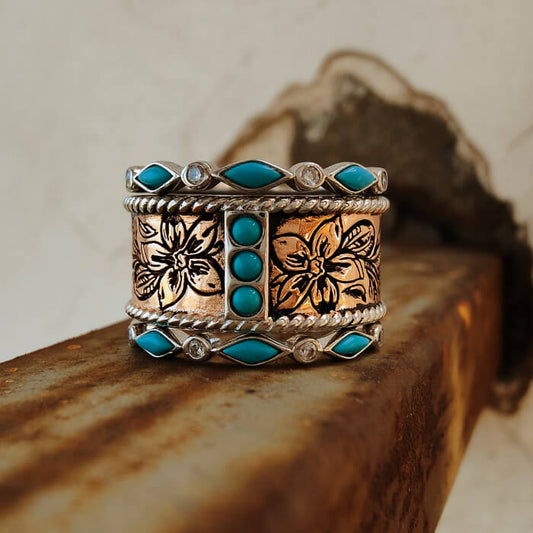 3pc Rhombus Turquoise Band Rose Gold Western Wedding Bands for Her