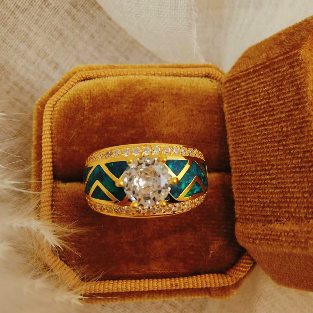 High Quality Blue Opal Diamond Engagement Ring