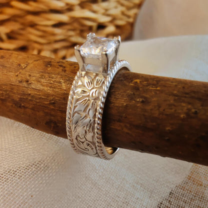 Flower Princess Diamond Wide Band Western Ring