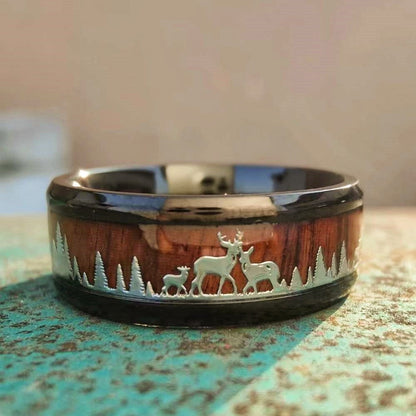 Vintage Elk Forest Steel Band Rings