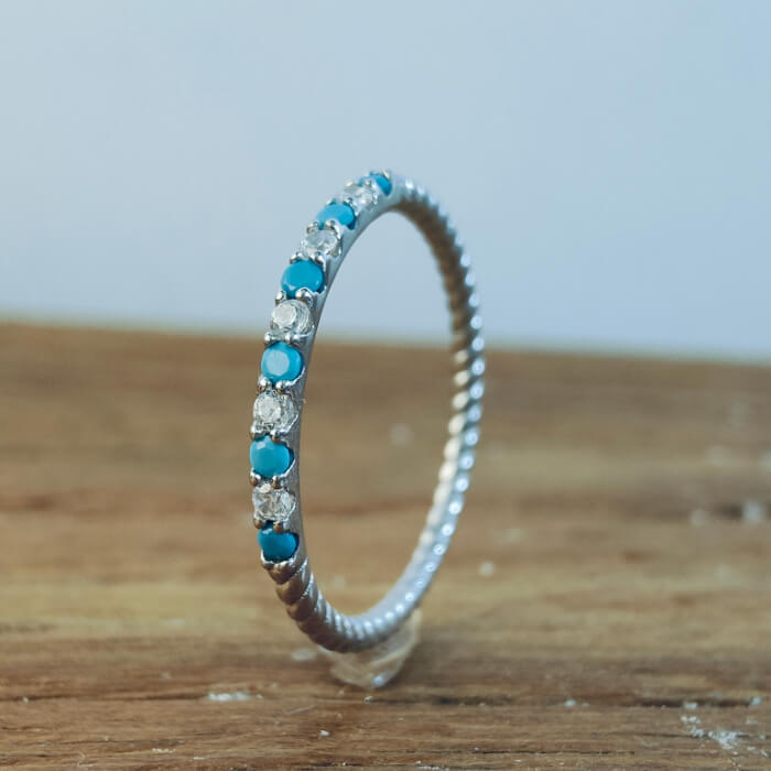 Sterling Silver Retro Twise Band Turquoise Wedding Rings
