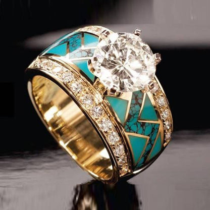 Wave 18K Gold Turquoise Engagement Rings
