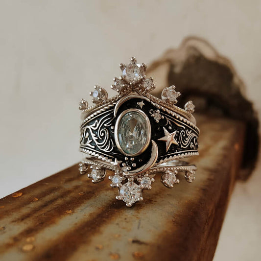 3pc Vintage Moon Star Magic Western Wedding Rings