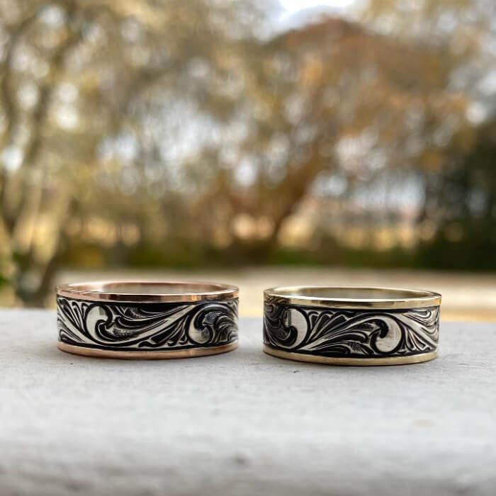 Flower Engraved Band for Men Western Wedding Bands