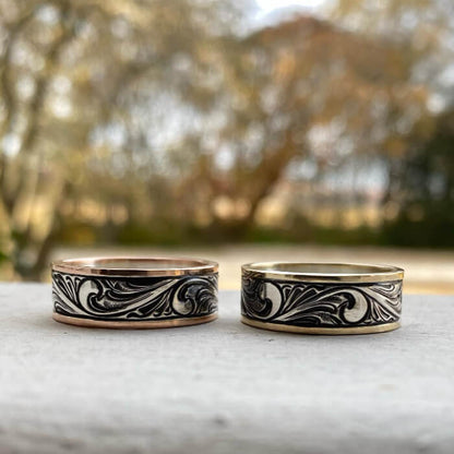 Flower Engraved Band for Men Western Wedding Bands