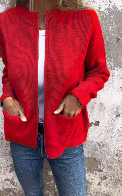 CLEARANCE SALE🔥 Women's Round Neck Zipper Knitted Jacket