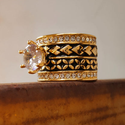 14K Gold Four Leaf Clover Arrow Diamond  Ring