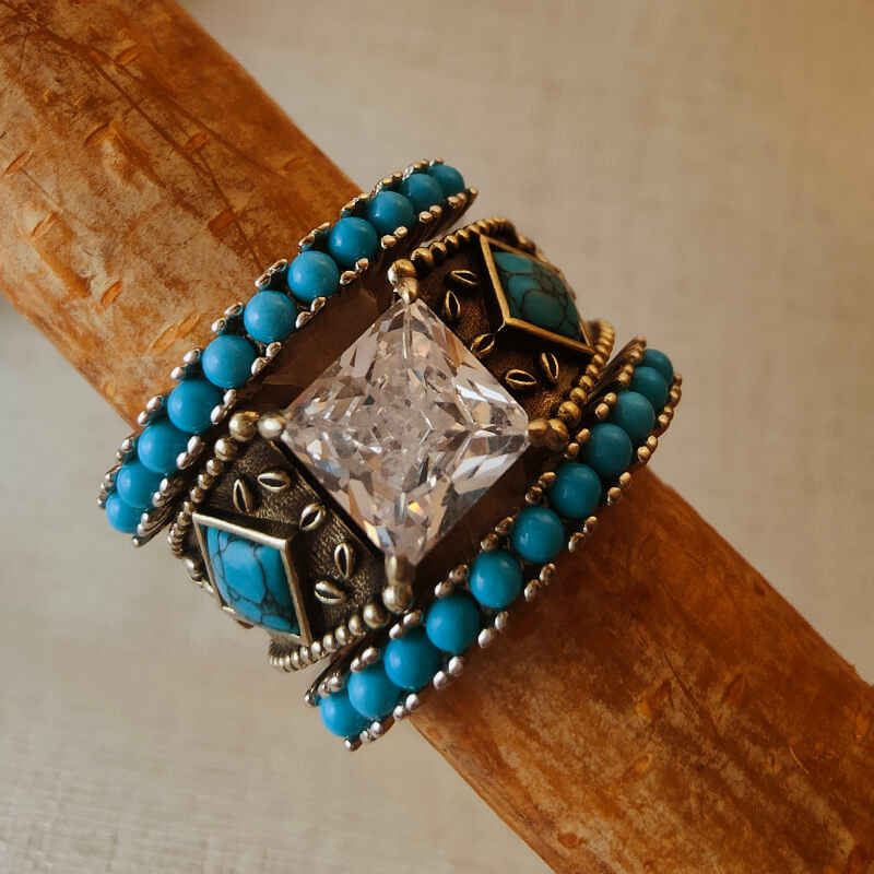 3pc Sterling Silver Turquoise Western Diamond Ring Set