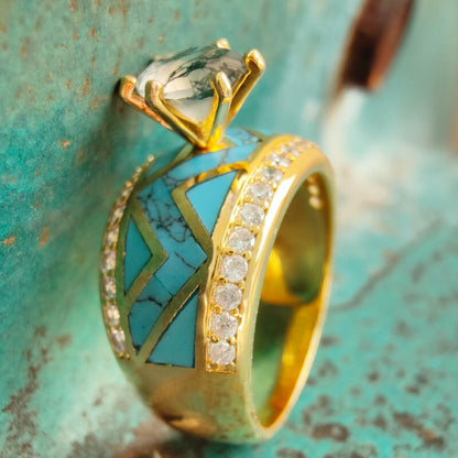 Wave 18K Gold Turquoise Engagement Rings