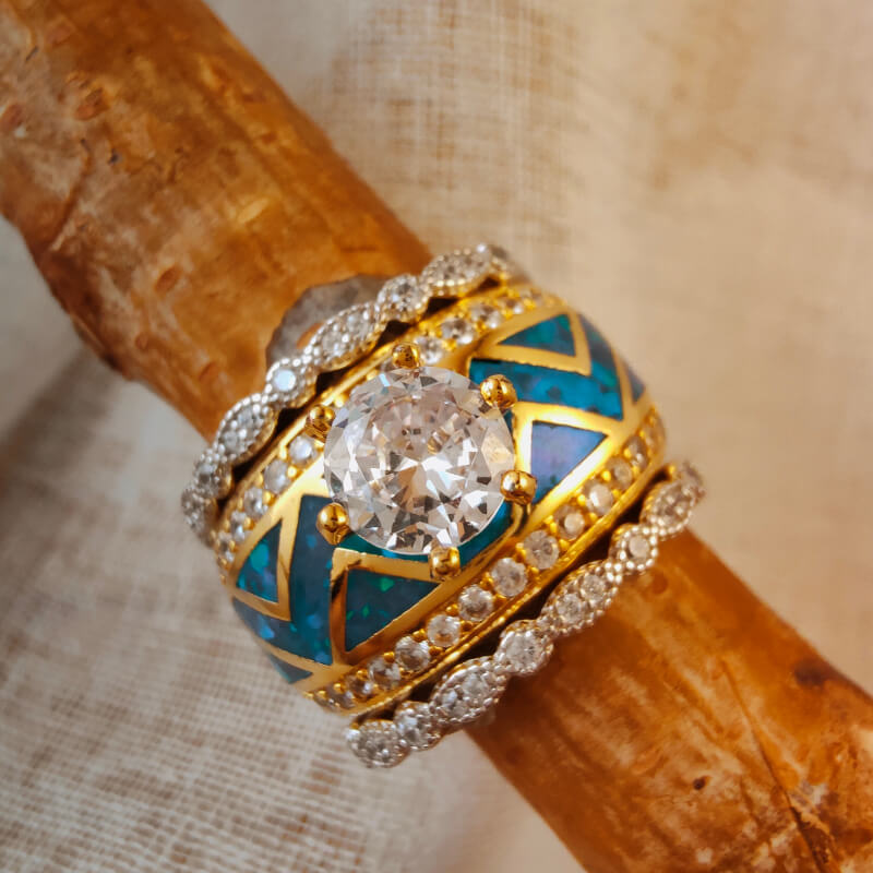 High Quality Blue Opal Diamond Engagement Ring