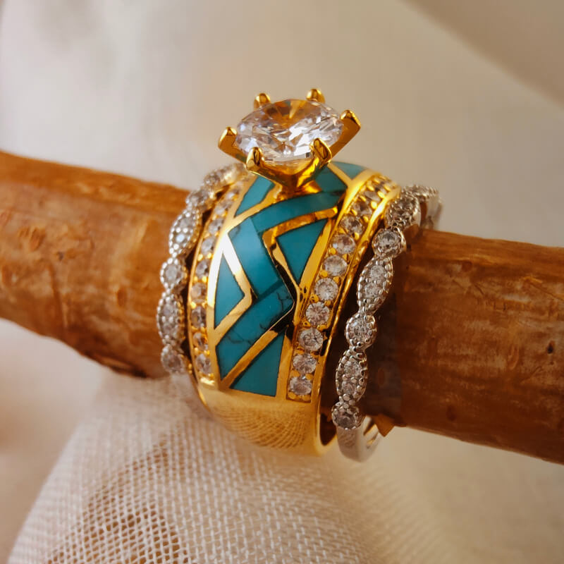 Wave 18K Gold Turquoise Engagement Rings