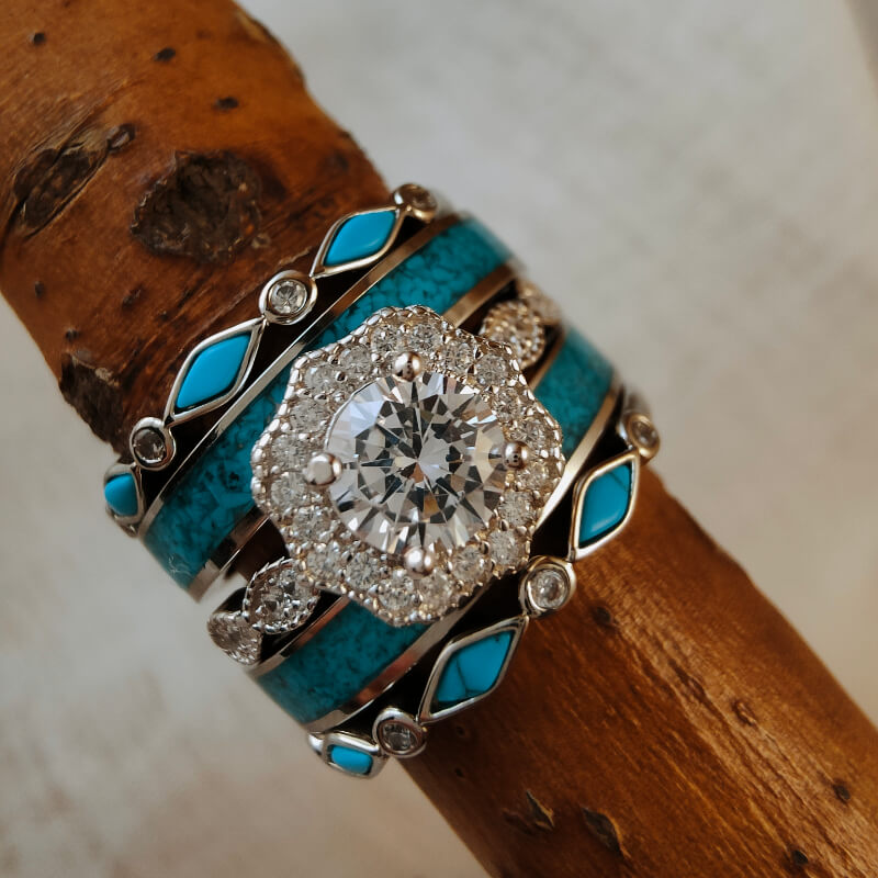 Sterling Silver Rhombus Turquoise Band Ring