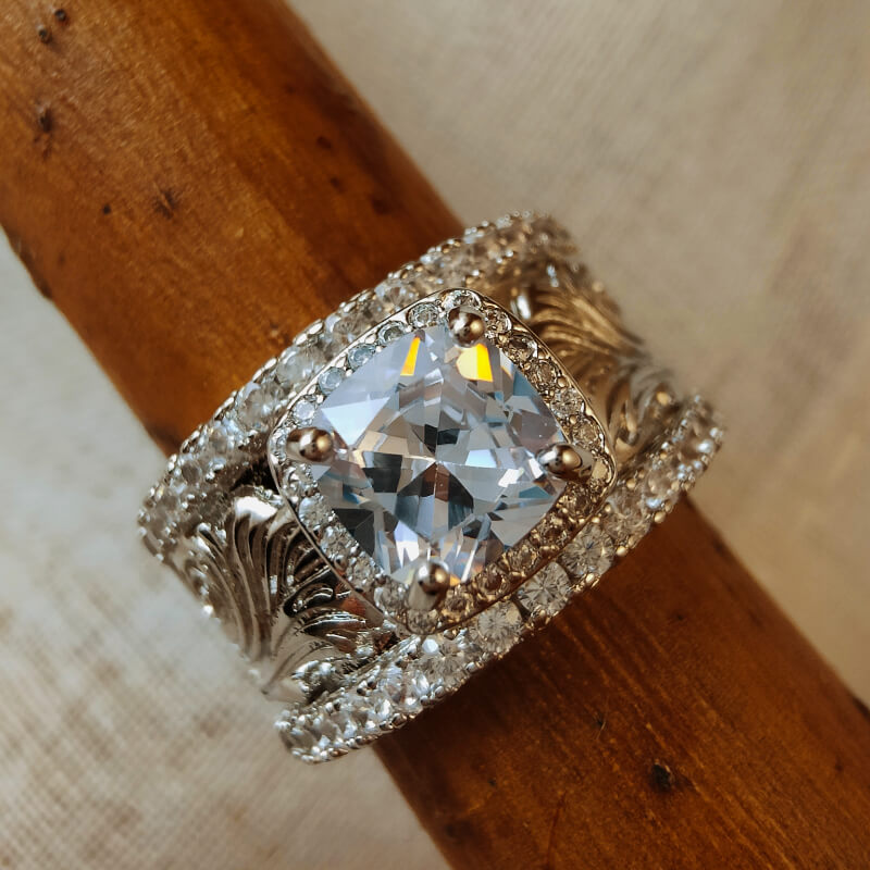 Western Jewelry Engraved Flower Diamond Rings