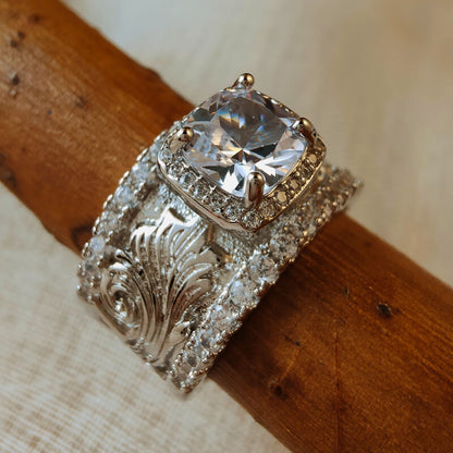 Western Jewelry Engraved Flower Diamond Rings