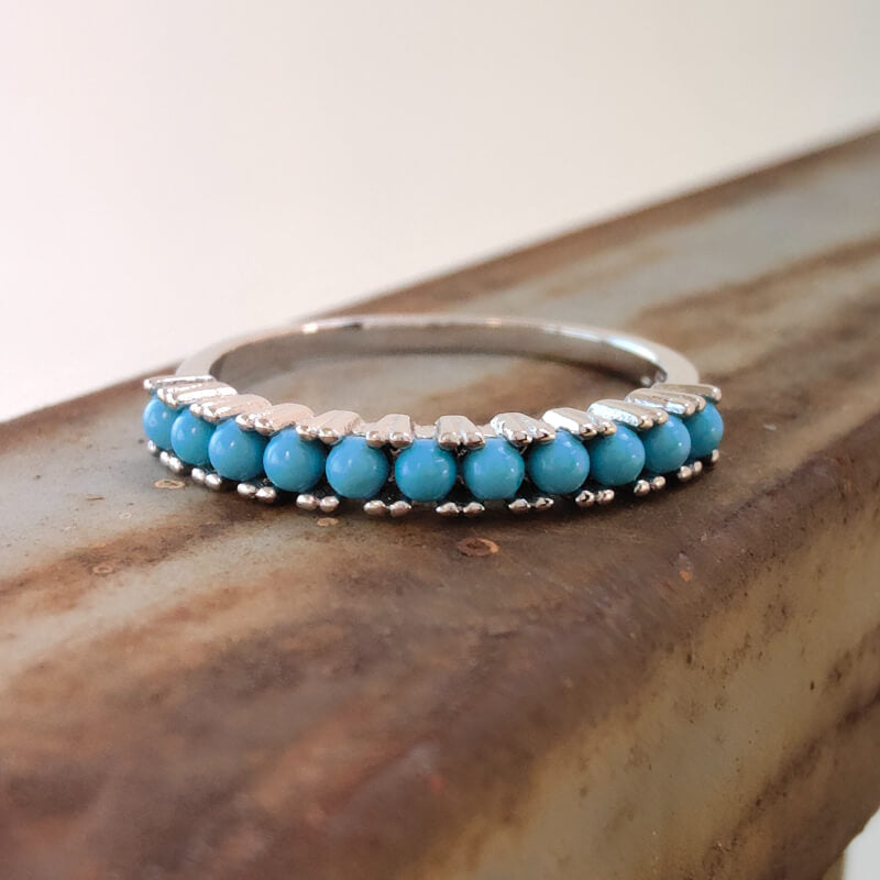 Sterling Silver Round Turquoise Slim Band Ring